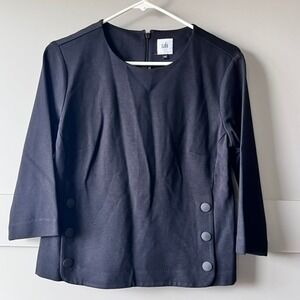 Cabi Black 3/4 Sleeve Button Detail Blouse Top Womens Size S Minimalist Workwear